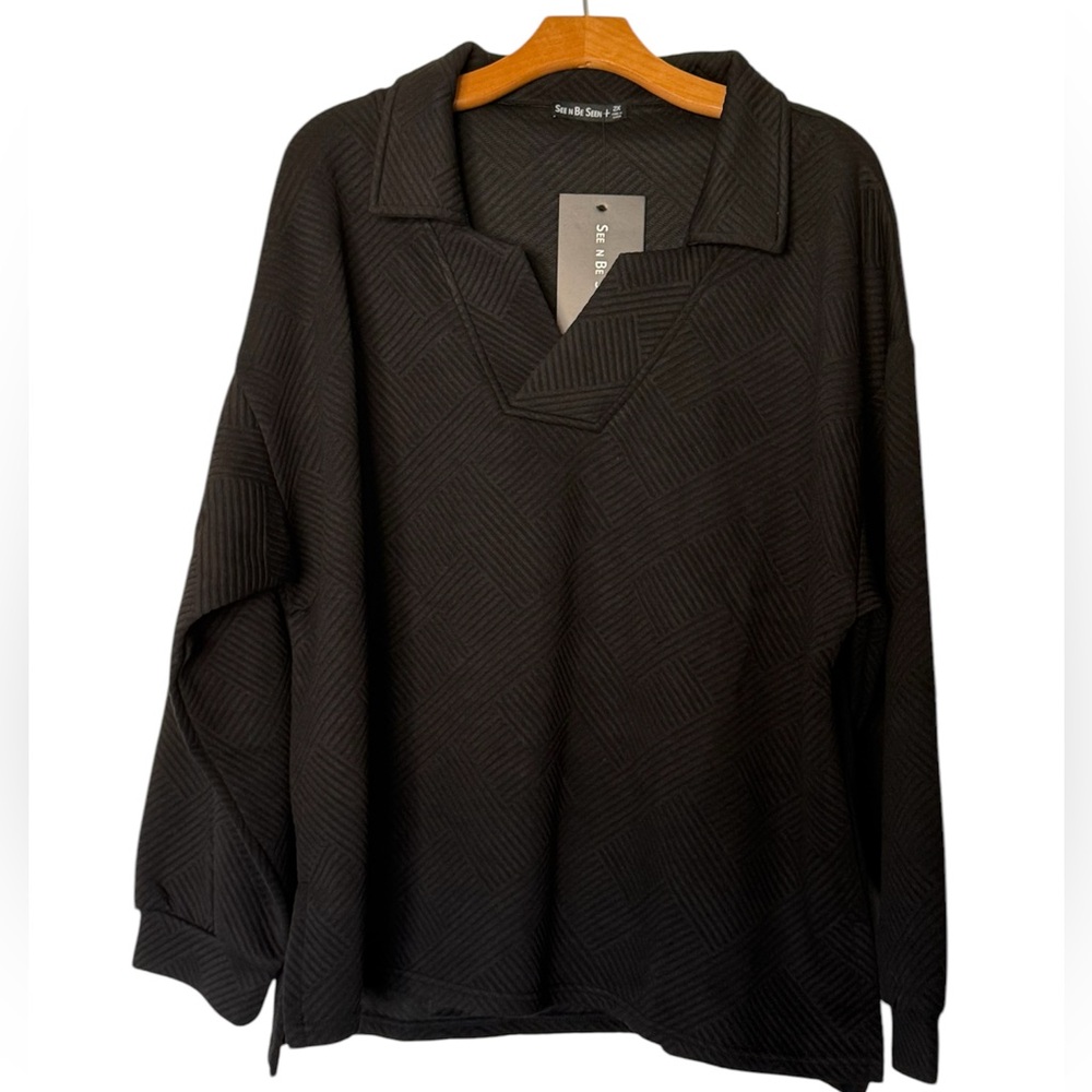 Black Waffle “Knit” Long Sleeve Top from See N Be Seen SNBS NWT